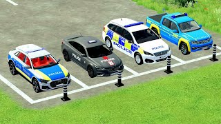 TRANSPORTING POLICE CARS AUDI FORD VOLKSWAGEN  FS22 POLICE CAR FARM GAME [upl. by Janaya811]