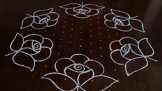 Creative Sankranti chukalla muggulu rose flowers rangoli 15×8 dots [upl. by Iretak]