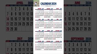 Calendar 2024 English  2024 Ka Calendar  English [upl. by Slin]