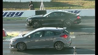 NEW FORD FOCUS RS DRAG RACING 14 MILE vs 50 MUSTANG [upl. by Lletram]