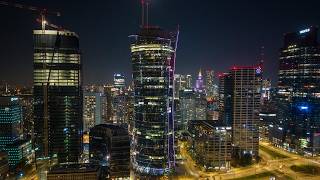 Rondo Daszyńskiego by Night  Warsaw Spire  4K [upl. by Kolosick]