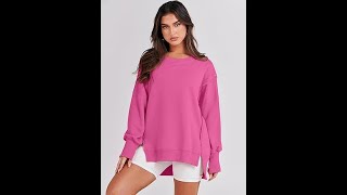 Caracilia Womens Oversized Sweatshirts Crewneck Long Sleeve Hoodies 2024 Fall Pullover Top Teen Girl [upl. by Aneekal]