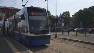 Poland Bydgoszcz tram 5 ride from Dworzec Główny to Plac Teatralny [upl. by Fawcette526]