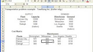 Basic Transportation Model Formulation in Excel [upl. by Yreffoeg296]