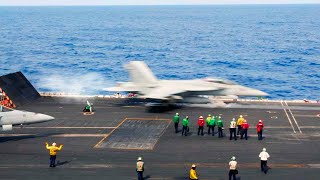 Aircraft Carrier Takeoff INSANE Flight Operations at Sea [upl. by Zeeba]