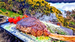 🥩The Most Delicious Tomahawk STEAK Cooked in Nature😲 NO music Only Nature and Food [upl. by Tzong]