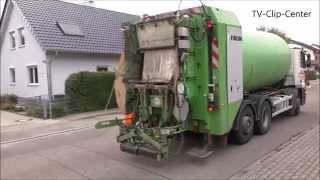 Müllabfuhr leert Mülleimer  Trommel  Garbage Truck at work in Germany [upl. by Hodge]