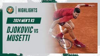 Djokovic vs Musetti Round 3 Highlights  RolandGarros 2024 [upl. by Idelia515]