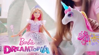 Barbie  Behind the Scenes with Barbie Doll and the Barbie Dreamtopia Brush ‘n Sparkle Unicorn [upl. by Zeni]