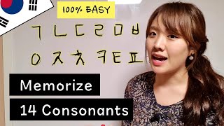 How to Memorize Korean Hangul 14 Consonants EASILY Hangul Lesson 1 [upl. by Maurene]