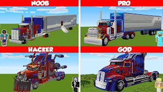 Minecraft OPTIMUS PRIME TRUCK HOUSE BUILD CHALLENGE  NOOB vs PRO vs HACKER vs GOD  Animation [upl. by Oilenroc390]