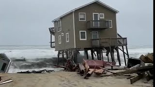 Houses collapse into ocean as sea rises sand erodes in Outer Banks [upl. by Nibbs]