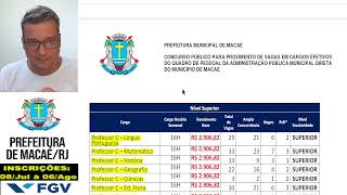 Concurso Macaé 2024  Informações Básicas Banca FGV [upl. by Asertal]