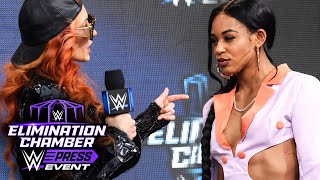 Bianca Belair stares down Becky Lynch Elimination Chamber Press Event [upl. by Willner]