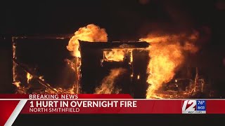 One hospitalized after heavy flames destroy North Smithfield home [upl. by Leirum517]