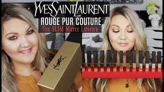 YSL ROUGE PUR COUTURE THE SLIM MATTE LIPSTICKS  16 SHADES  LIP SWATCHES [upl. by Anitsrhc]