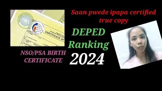 Certified True Copy of NSO or PSA Birth Certificate for DEPED ranking [upl. by Naoma886]