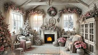 Shabby Chic Country Cottage Cabin  Cozy Christmas Ambience with Snowy Landscape Views [upl. by Neukam242]