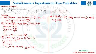 SIMULTANEOUS EQUATIONS IN 2 VARIABLES Lesson 2 [upl. by Elleinwad553]