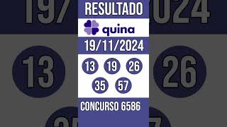 🔥 🍀 QUINA hoje  19112024  ACUMULADA  87 MILHÕES  Resultado concurso 6586 [upl. by Euqininod]