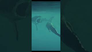 GIANT CROCODILE ATTACKS SHARK Deinosuchus vs Megalodon  JWE2 [upl. by Eecyak422]