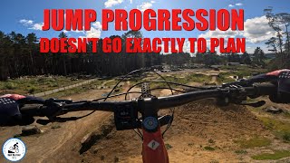 JUMP PROGRESSION Doesnt go exactly to plan Airfield Woodhill mtbjumps [upl. by Eanad761]