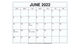 Printable June 2022 Calendar Templates with Holidays  Wiki Calendar [upl. by Tav]