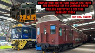 Tulloch prototype S set Carriage C3804 Coupled to T4310 ampBradfield Car C3045 at NSWRM train vlog 17 [upl. by Erdna]