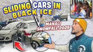 Sliding cars in Black ice 🥶 Snowfall in Manali 2025 ❄️ Snowfall ma itne Logo ko rescue kiya😰 [upl. by Reve]