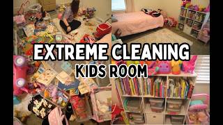 CLEANING KIDS ROOMS EXTREME CLEAN WITH ME MESSY ROOM RESET CLEANING MOTIVATION [upl. by Ayna]