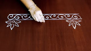 Rangoli border designs easy  Freehand border rangoli  Chalk rangoli  Border muggulu [upl. by Kokoruda492]