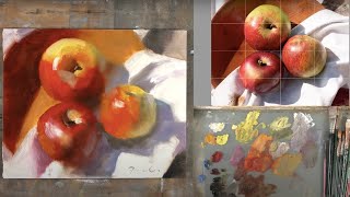 Apples in sunlight  outdoor still life  Live Oil painting [upl. by Geithner]