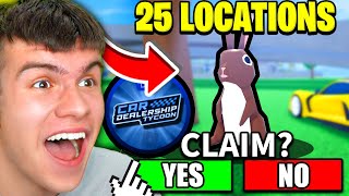 THE HUNT How To Find ALL 25 BUNNY LOCATIONS In Roblox Car Dealership Tycoon For THE HUNT BADGE [upl. by Amorita]