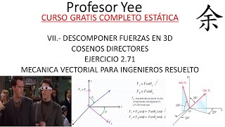 Cómo descomponer una fuerza en 3D Ejercicio 271 resuelto Profesor Yee [upl. by Kcirredal]