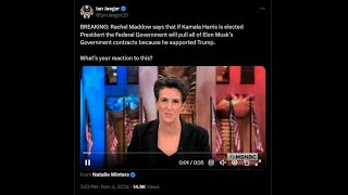 Rachel Maddow goes on unhinged rant calling for the Fed Government to cancel all Musk contracts [upl. by Nomannic]