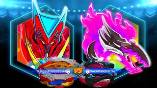 TURBO ACHILLES A4 VS SALAMANDER S4 BEYBLADE BURST APP [upl. by Tsyhtema]