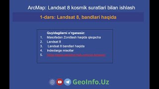 1dars Landsat 8 bandlari haqida gis arcmap map remotesensing arcgisdarslari [upl. by Eedia195]