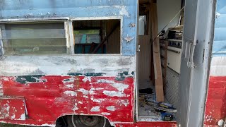 Day 2 Finally the Air Conditioner is Out  Restoring a Vintage Camper  1966 Shasta Compact [upl. by Nuawd]