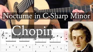 NOCTURNE IN CSHARP MINOR Transposed Am  Chopin  Full Tutorial with TAB  Fingerstyle Guitar [upl. by Bartko]