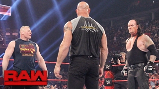 Brock Lesnar goes facetoface with Goldberg and The Undertaker Raw Jan 23 2017 [upl. by Asusej]