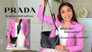 Prada Reedition 2005 Saffiano Leather Bag WHAT FITS Scratch amp Stain PROOF [upl. by Ulrick]