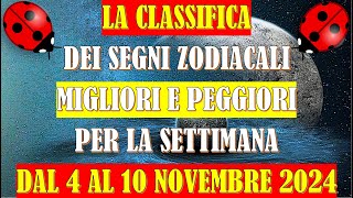 La Classifica dei Segni Zodiacali Migliori e Peggiori per la Settimana dal 4 al 10 Novembre 2024 [upl. by Haldis779]