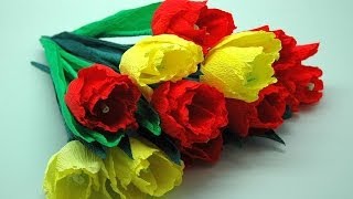 Kwiaty z bibuły  tulipany Crepe paper flowersTulips DIY [upl. by Penn465]