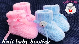 Easy knit baby booties socks  How to knit for beginners 03 M boy or girl Crochet for Baby 203 [upl. by Brighton]