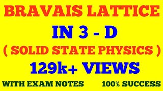 BRAVAIS LATTICE IN 3  D  BRAVAIS LATTICE  SOLID STATE PHYSICS  WITH EXAM NOTES [upl. by Emolas]