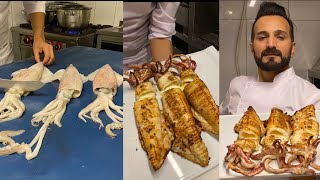 CALAMARİ GRİLL AND SEABASS SPECİAL 🦑🐟 by chef faruk GEZEN  kalamar ızgara tarifi faruk şef [upl. by Aihsyt918]