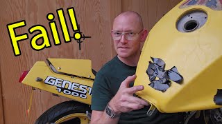 How NOT to line a fuel tank  1987 Yamaha FZR1000  absolute FAIL [upl. by Yenatirb766]