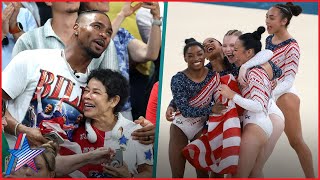 Simone Biles Husband amp USA Gymnasts Families Celebrate Gold Medal Win At 2024 Paris Olympics [upl. by Portuna]