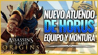 Assassins Creed Origins  NUEVO ATUENDO HORUS PACK Equipo montura y arcos  GAMEPLAY [upl. by Ainolopa96]