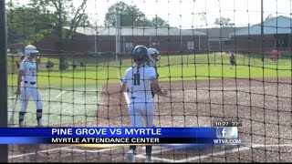 Myrtle softball takes game one over Pine Grove [upl. by Annawik]